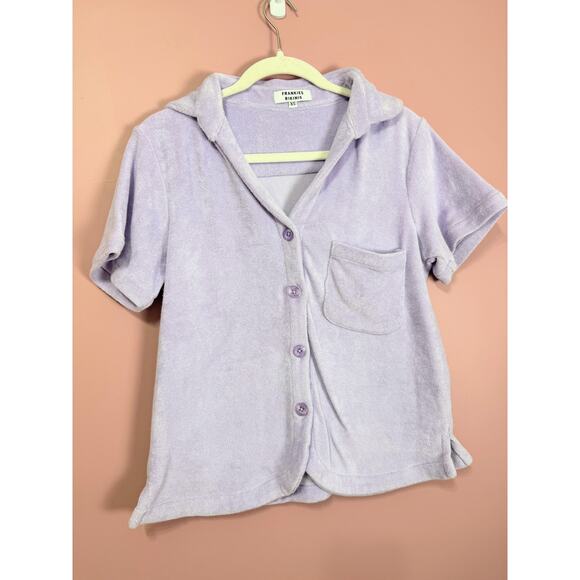 NEW Frankies Bikinis Coco Terry Button Up Shirt Size XS Lavender‎ - Picture 3 of 5